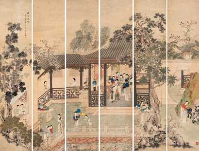 邱淦 戊戌(1898年)作 汉宫春晓 六屏